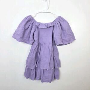 Ivy City Co Lavender‎ Muslin Cute Girly Puff Sleeve Midi Dress Size 4